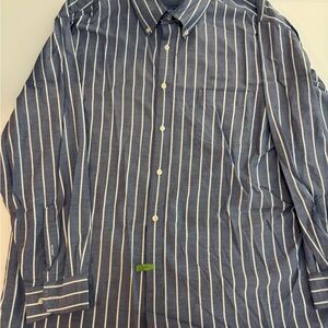 Roundtree & Yorke Navy and White Striped Button-Down Shirt